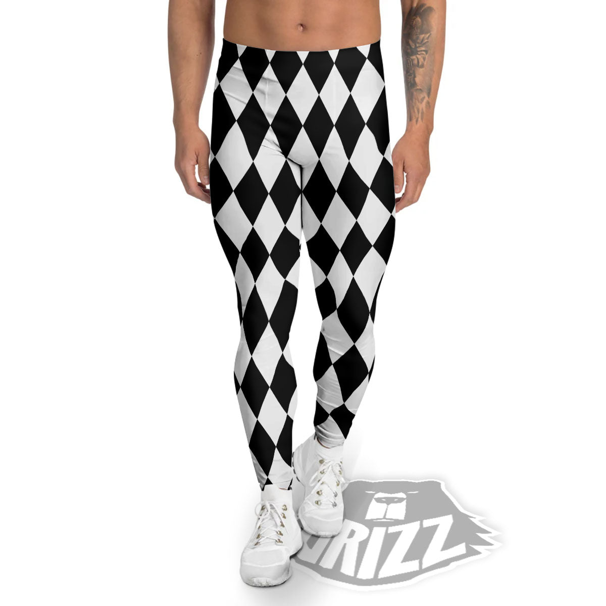 Harlequin White And Black Print Pattern Men's Leggings-grizzshop