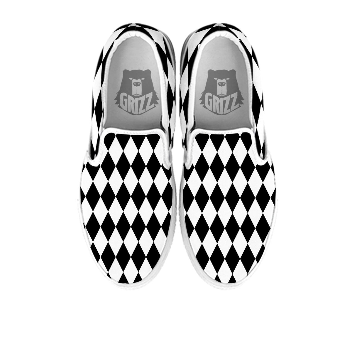 Harlequin White And Black Print Pattern White Slip On Shoes-grizzshop