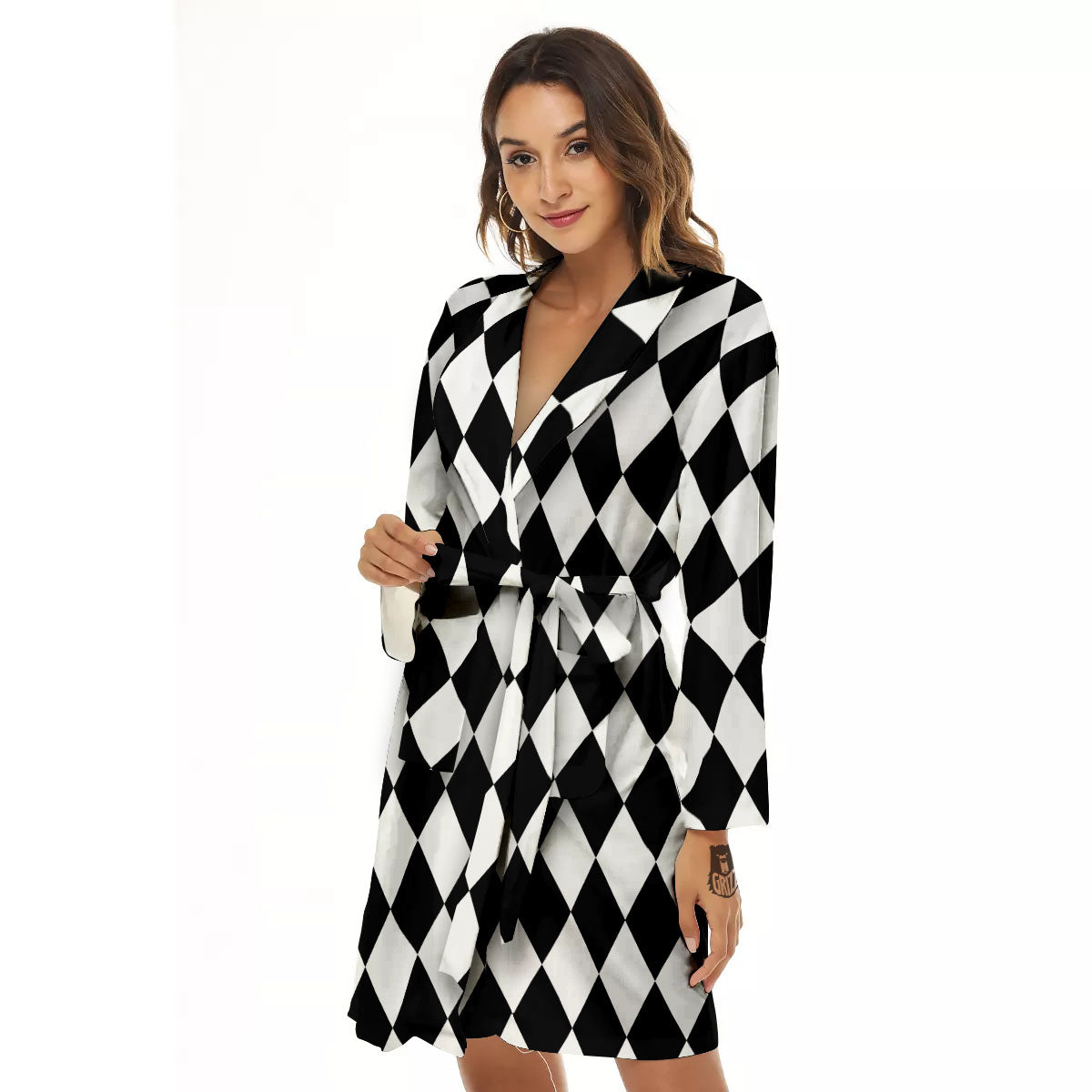 Harlequin White And Black Print Pattern Women's Robe-grizzshop
