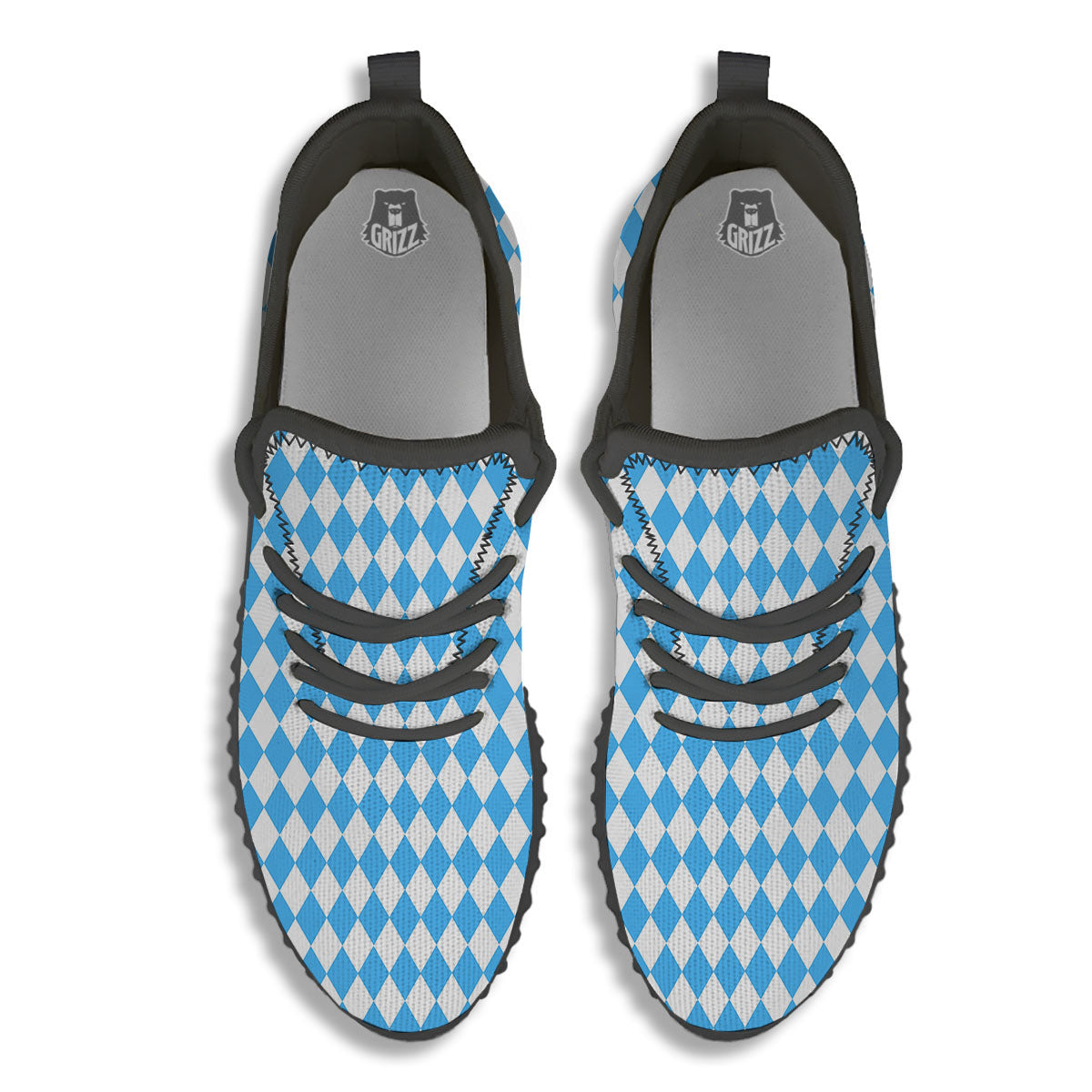 Harlequin White And Blue Print Pattern Black Walking Shoes-grizzshop