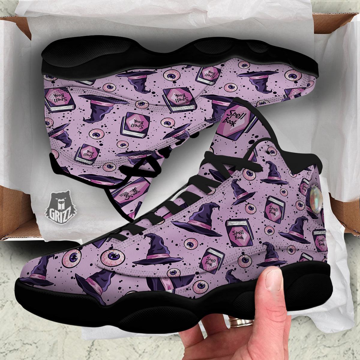 Hat Wizard Print Pattern Black Basketball Shoes-grizzshop