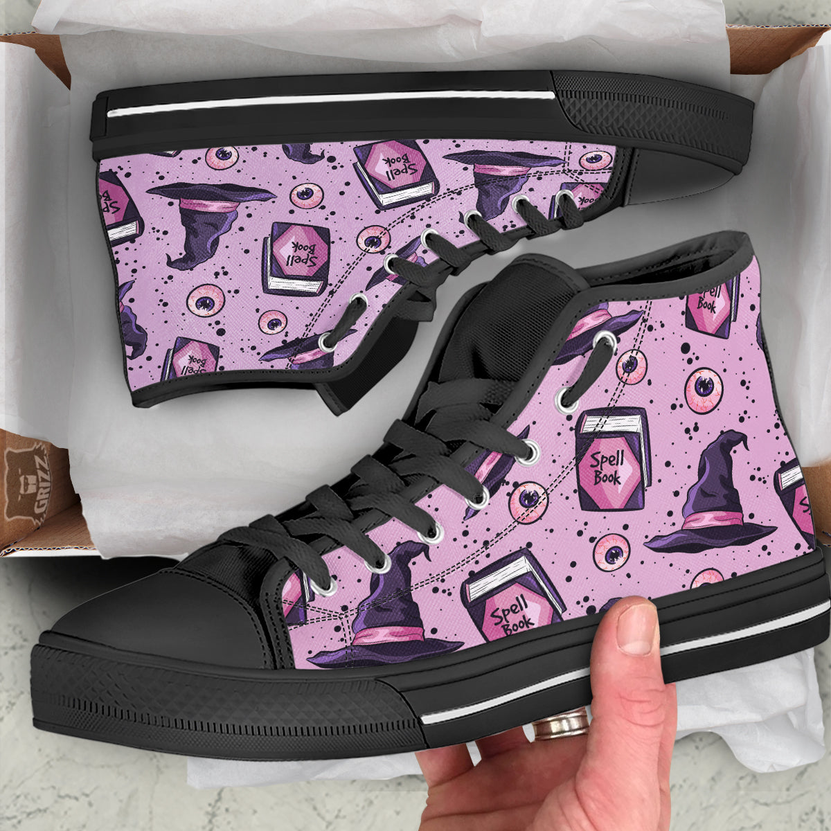 Hat Wizard Print Pattern Black High Top Shoes-grizzshop