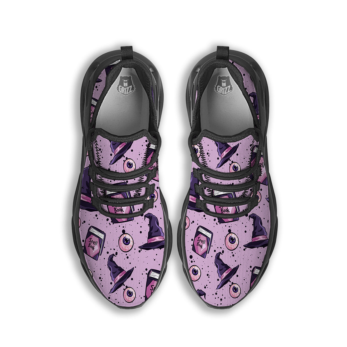 Hat Wizard Print Pattern Black Running Shoes-grizzshop
