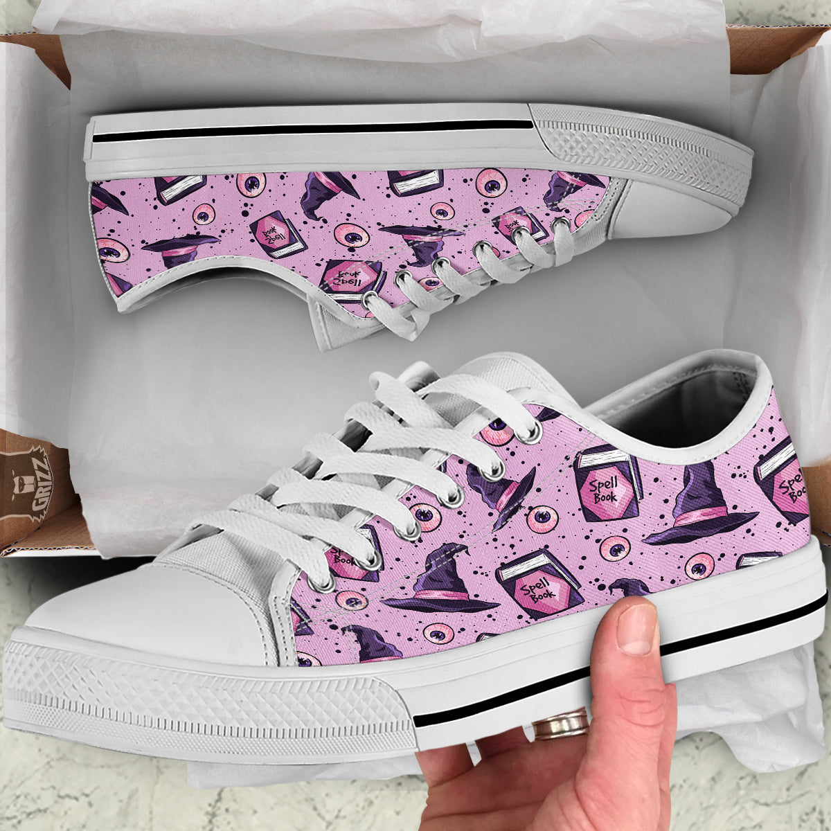 Hat Wizard Print Pattern White Low Top Shoes-grizzshop