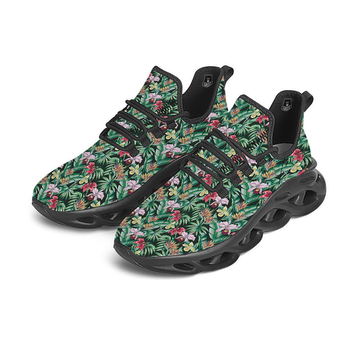 Hawaii Hibiscus Orchids Print Pattern Black Running Shoes-grizzshop
