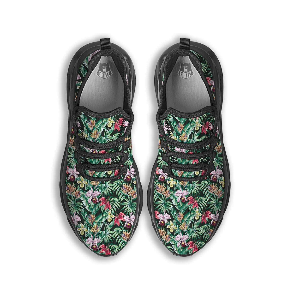Hawaii Hibiscus Orchids Print Pattern Black Running Shoes-grizzshop