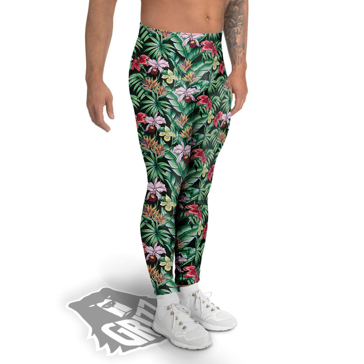 Hawaii Hibiscus Orchids Print Pattern Men's Leggings-grizzshop
