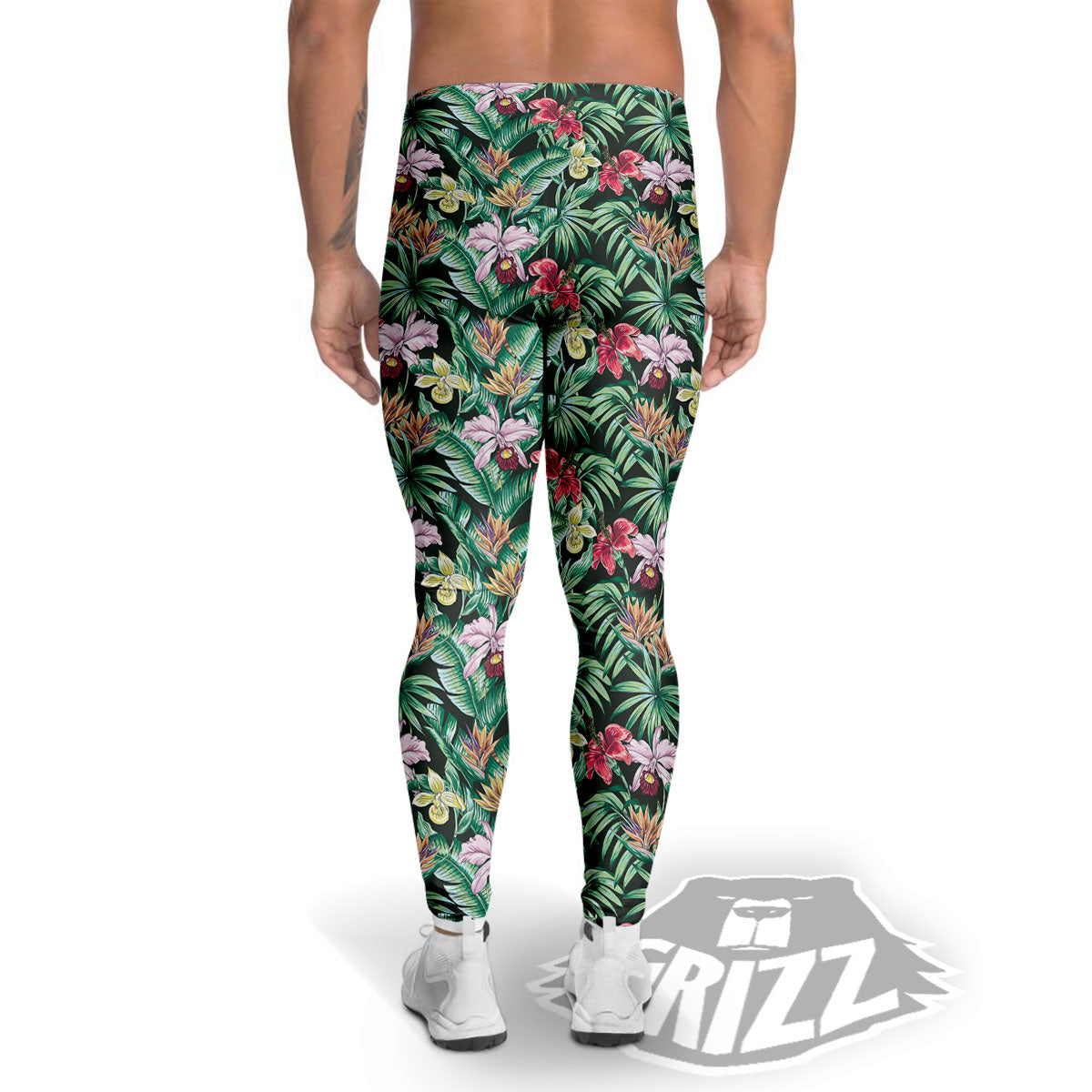 Hawaii Hibiscus Orchids Print Pattern Men's Leggings-grizzshop