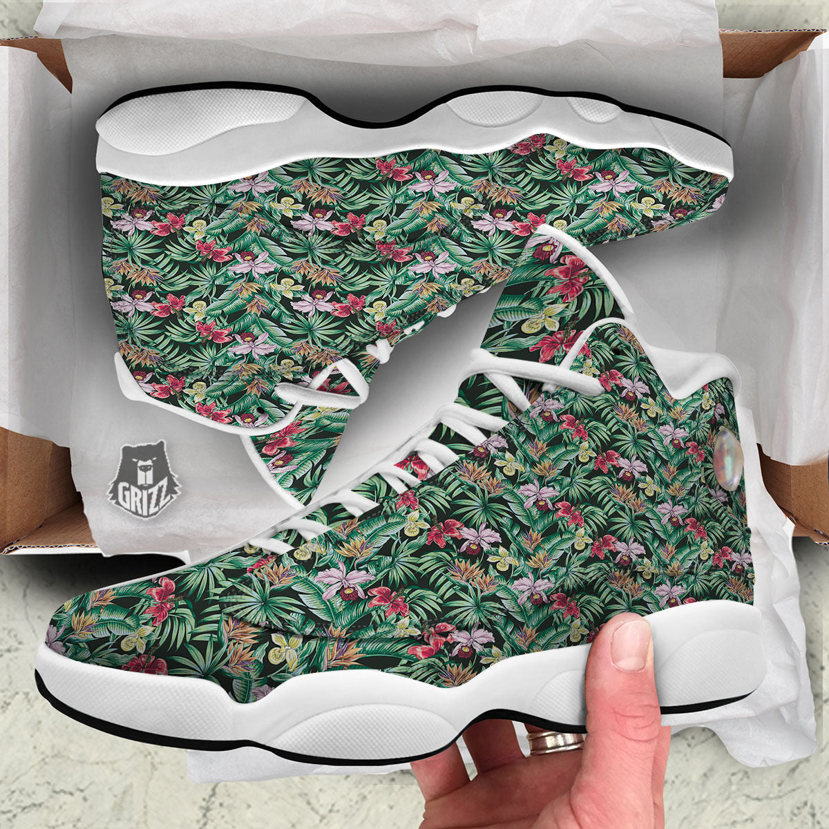 Hawaii Hibiscus Orchids Print Pattern White Basketball Shoes-grizzshop