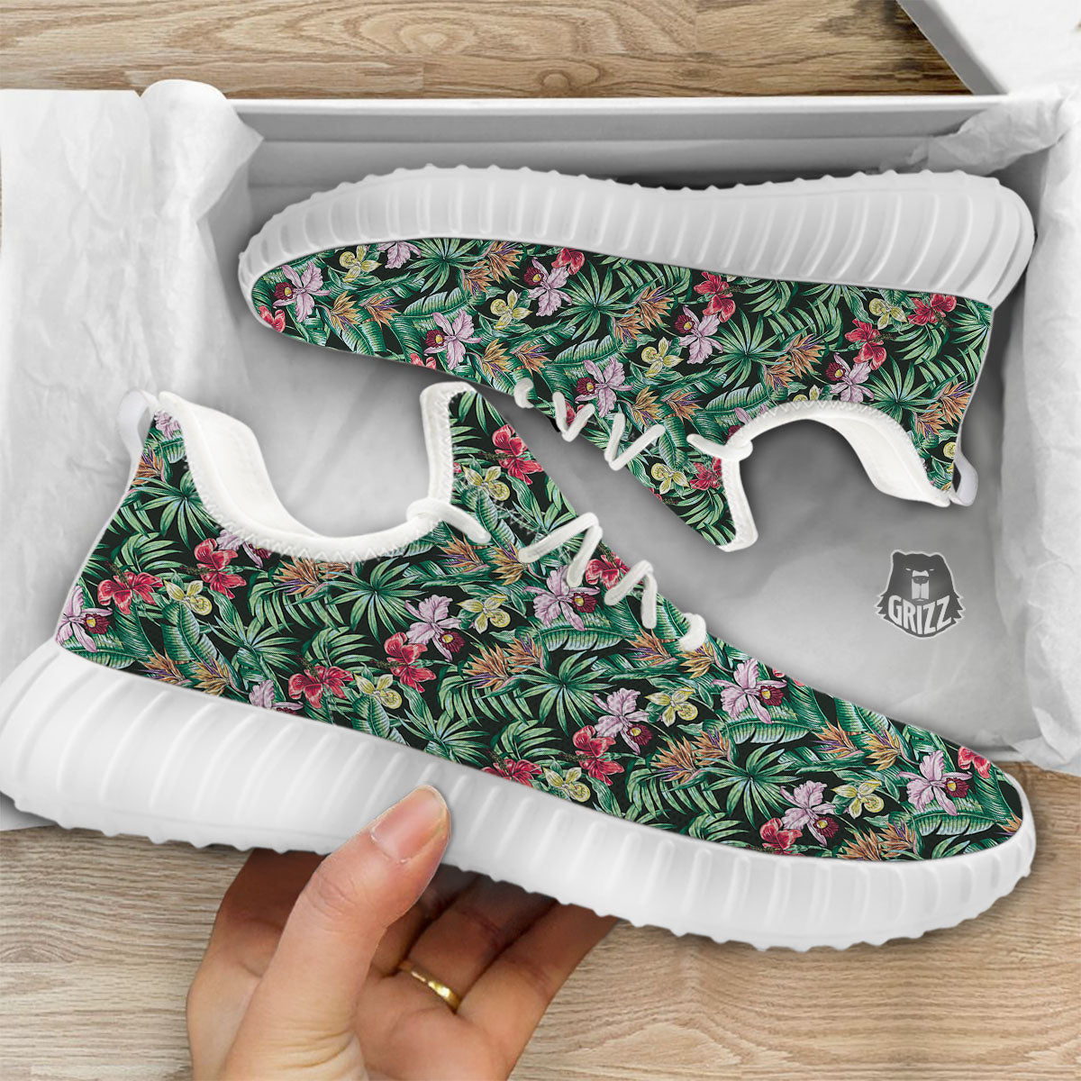 Hawaii Hibiscus Orchids Print Pattern White Walking Shoes-grizzshop