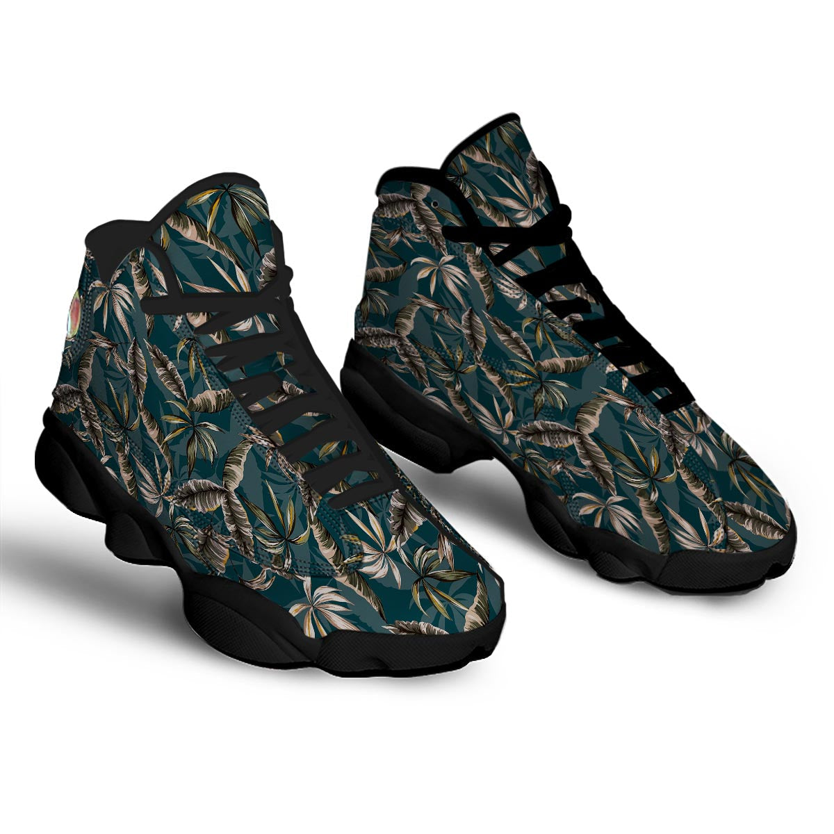 Hawaii Leaf Green Tropical Print Pattern Black Basketball Shoes-grizzshop