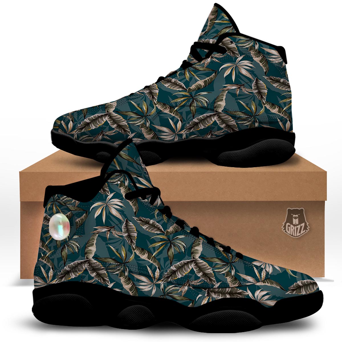 Hawaii Leaf Green Tropical Print Pattern Black Basketball Shoes-grizzshop