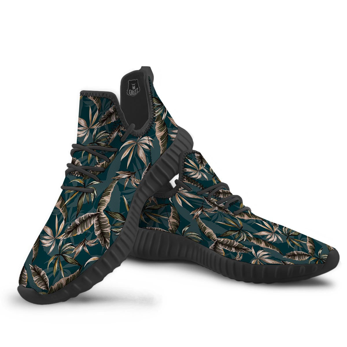 Hawaii Leaf Green Tropical Print Pattern Black Walking Shoes-grizzshop