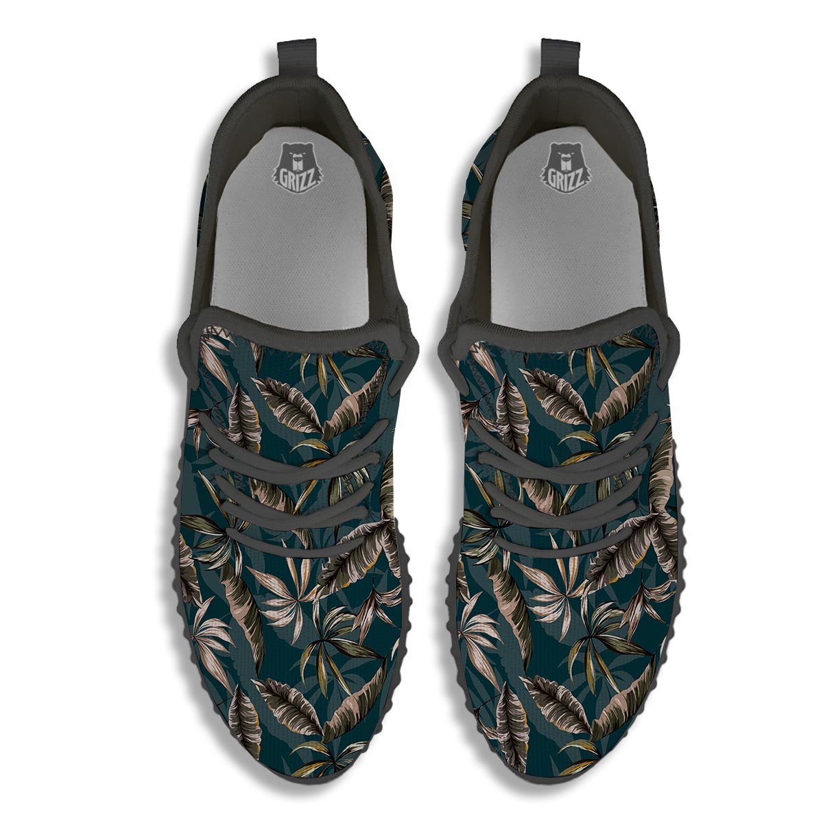 Hawaii Leaf Green Tropical Print Pattern Black Walking Shoes-grizzshop