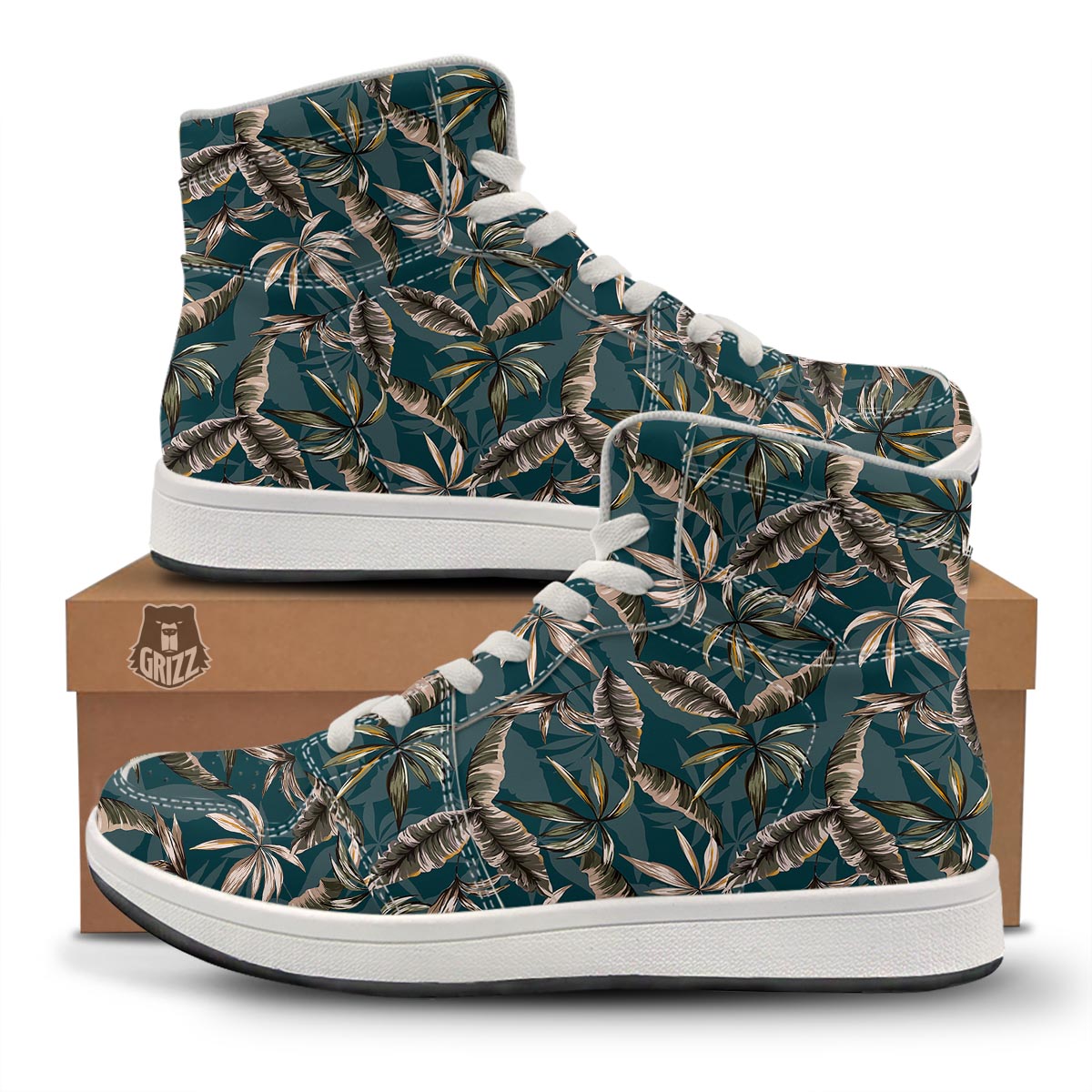 Hawaii Leaf Green Tropical Print Pattern High Top Sneakers-grizzshop