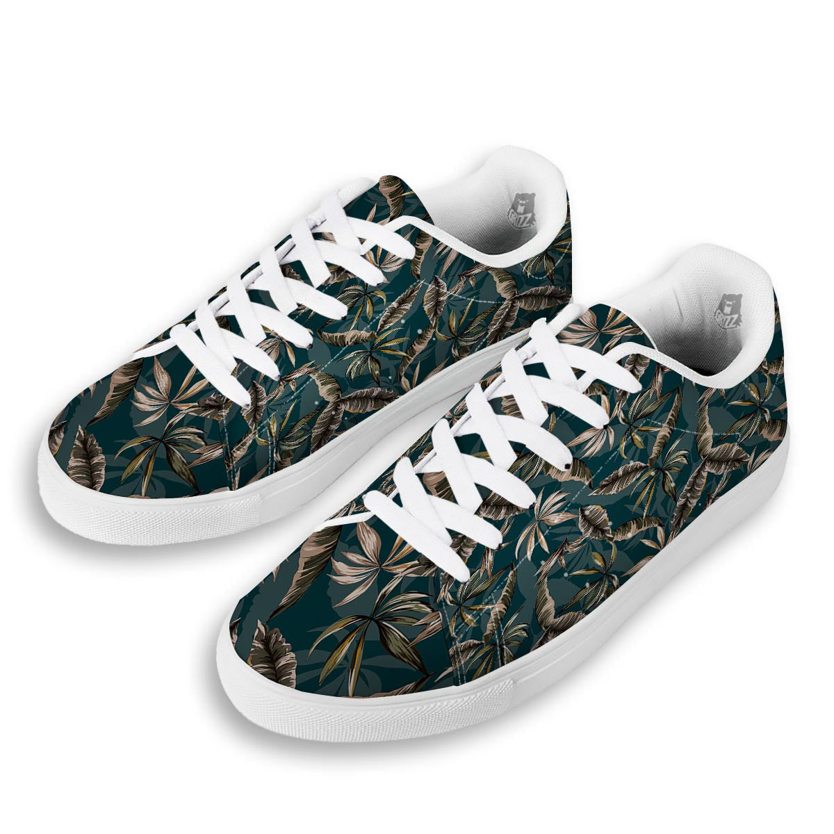 Hawaii Leaf Green Tropical Print Pattern White Low Top Sneakers-grizzshop