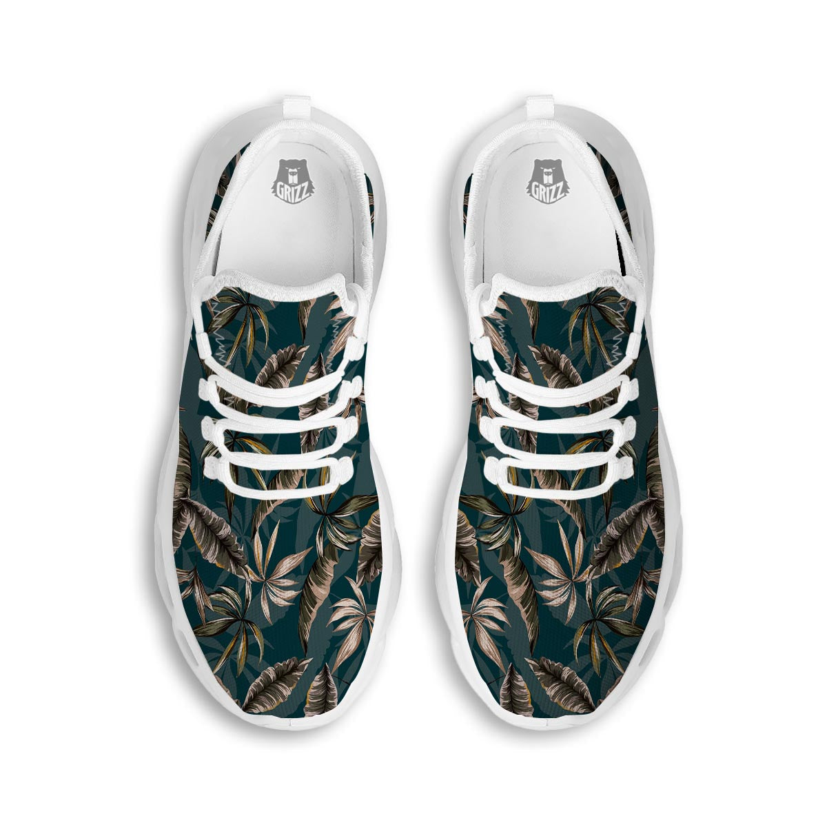 Hawaii Leaf Green Tropical Print Pattern White Running Shoes-grizzshop