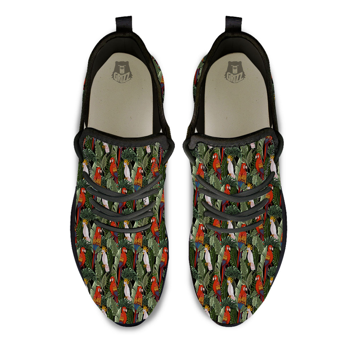 Hawaii Leaf Parrot Banana Print Pattern Black Athletic Shoes-grizzshop