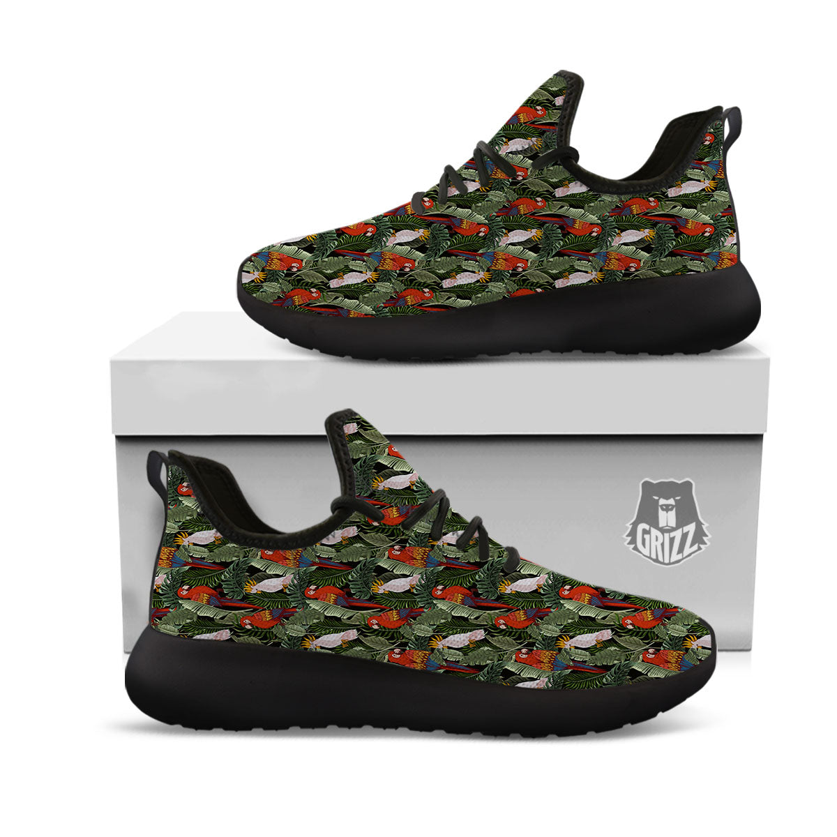 Hawaii Leaf Parrot Banana Print Pattern Black Athletic Shoes-grizzshop