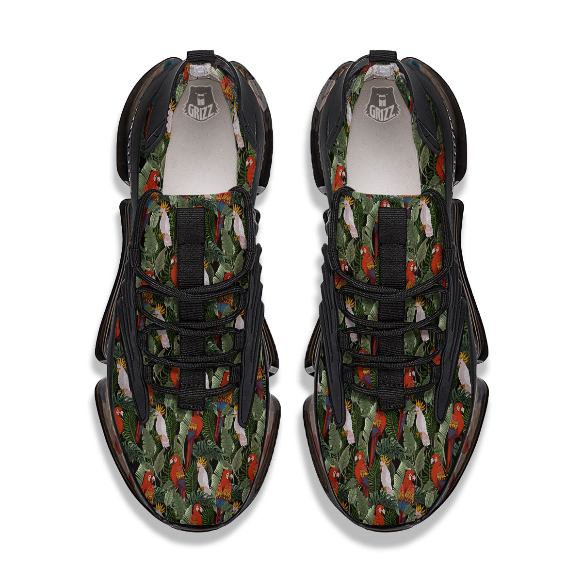 Hawaii Leaf Parrot Banana Print Pattern Black Gym Shoes-grizzshop