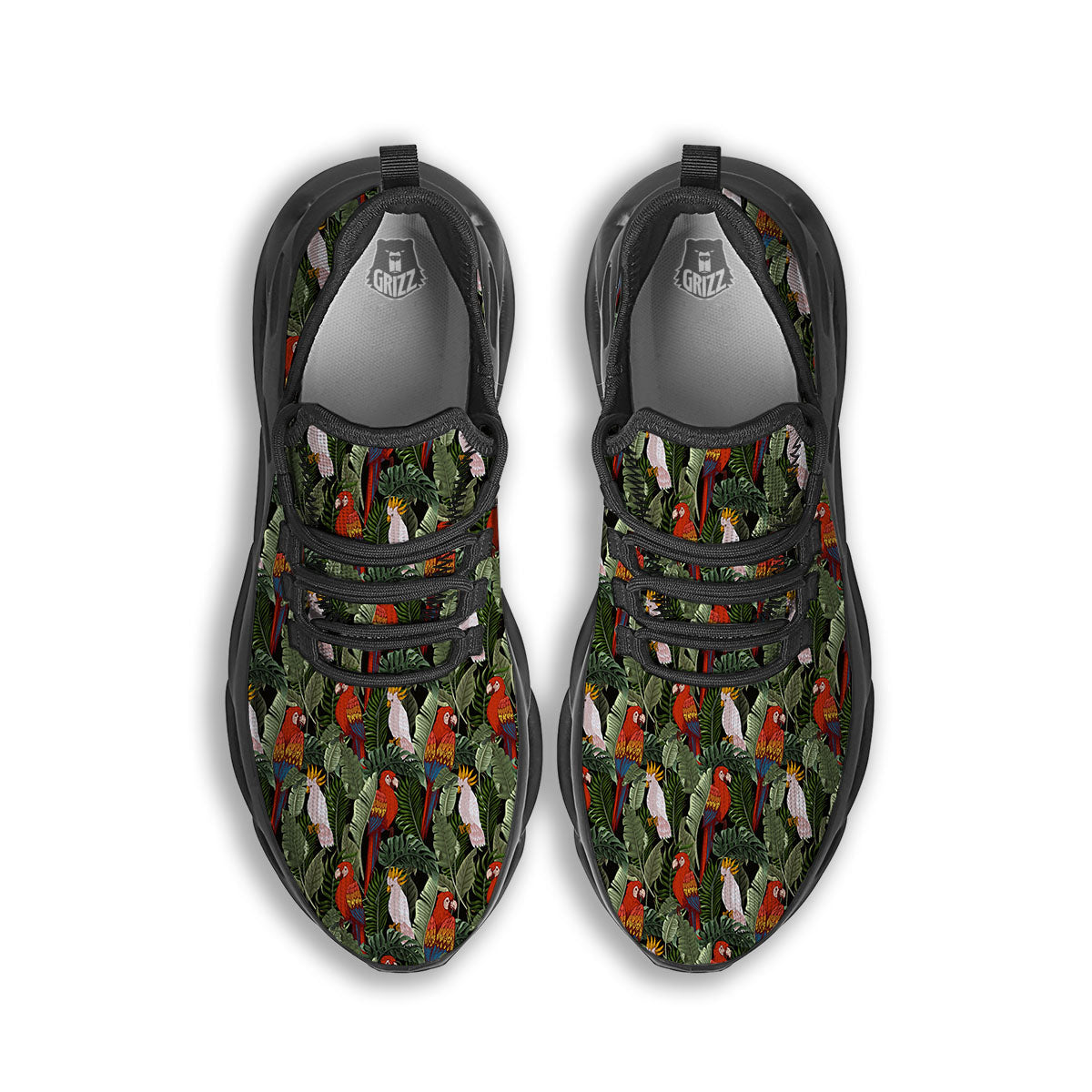 Hawaii Leaf Parrot Banana Print Pattern Black Running Shoes-grizzshop