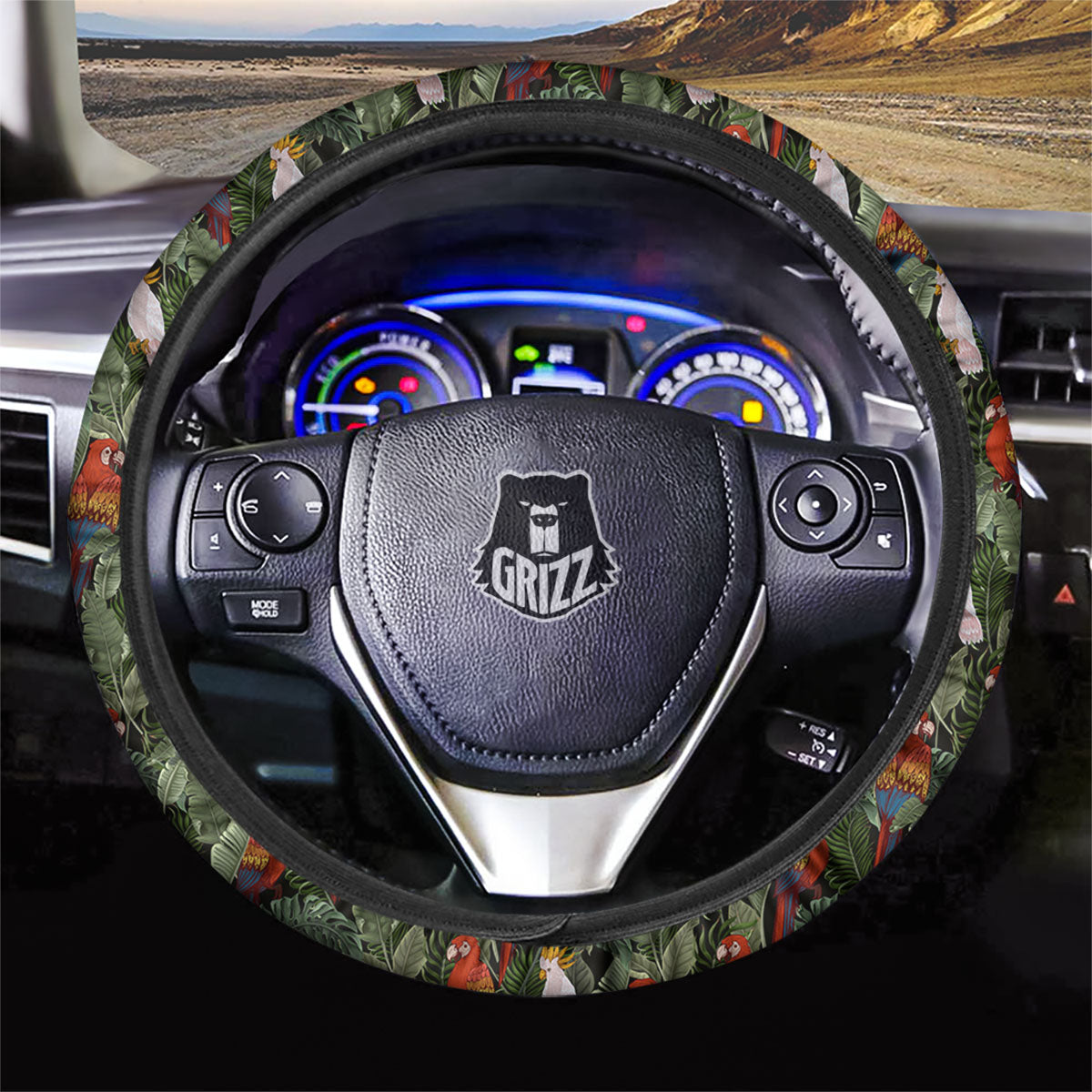 Hawaii Leaf Parrot Banana Print Pattern Car Steering Wheel Cover-grizzshop