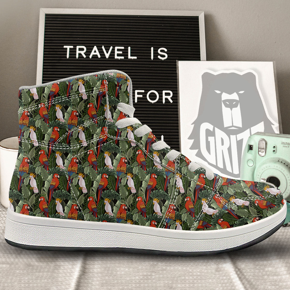 Hawaii Leaf Parrot Banana Print Pattern High Top Sneakers-grizzshop