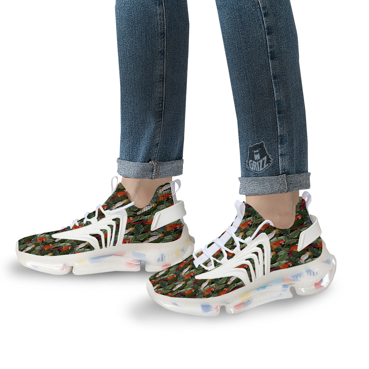 Hawaii Leaf Parrot Banana Print Pattern White Gym Shoes-grizzshop