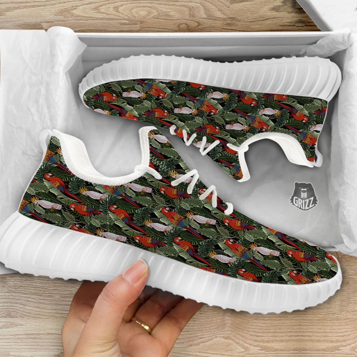Hawaii Leaf Parrot Banana Print Pattern White Walking Shoes-grizzshop