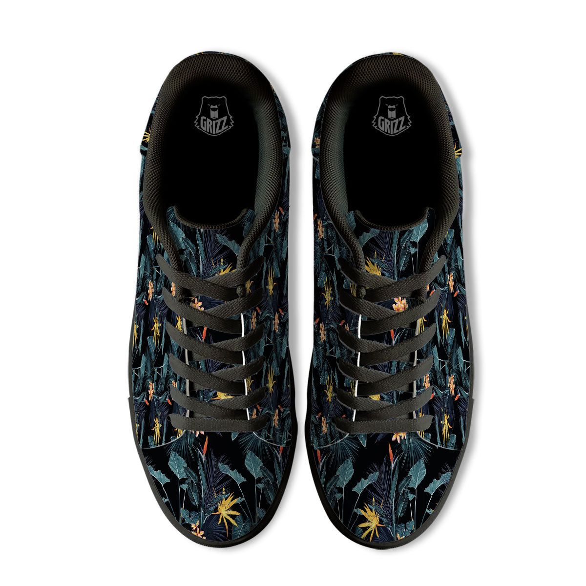 Hawaii Night Tropical Print Pattern Black Low Top Sneakers-grizzshop