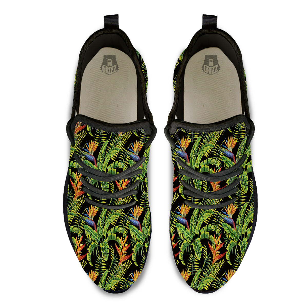 Hawaiian Banana Leaf Print Pattern Black Athletic Shoes-grizzshop