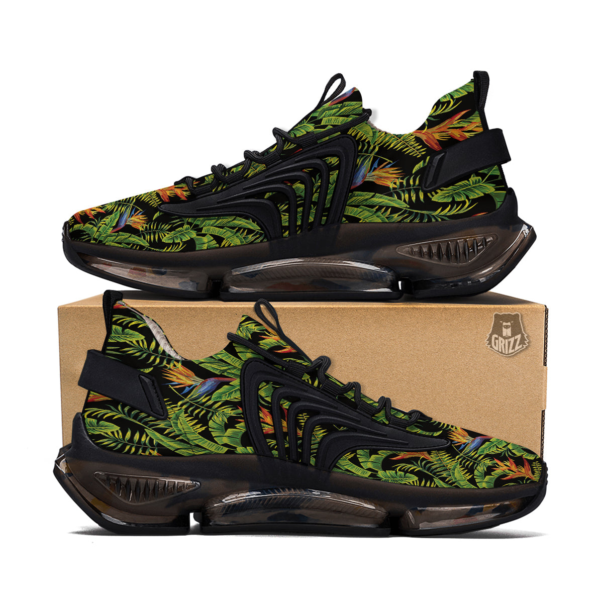 Hawaiian Banana Leaf Print Pattern Black Gym Shoes-grizzshop