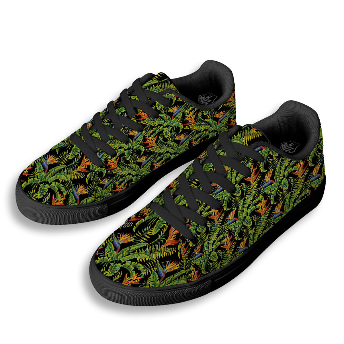 Hawaiian Banana Leaf Print Pattern Black Low Top Sneakers-grizzshop