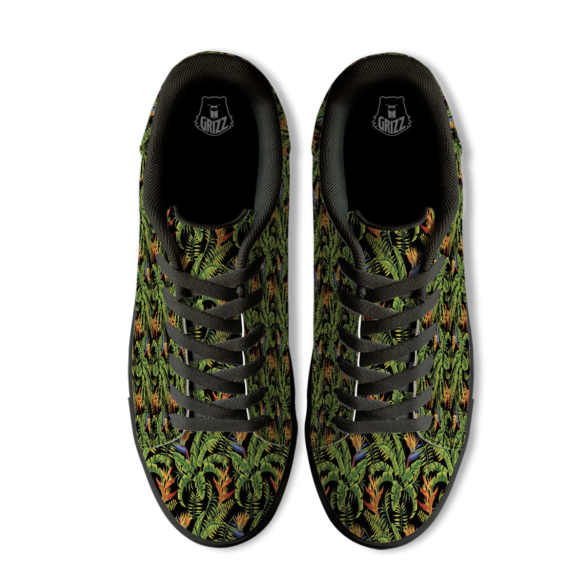 Hawaiian Banana Leaf Print Pattern Black Low Top Sneakers-grizzshop
