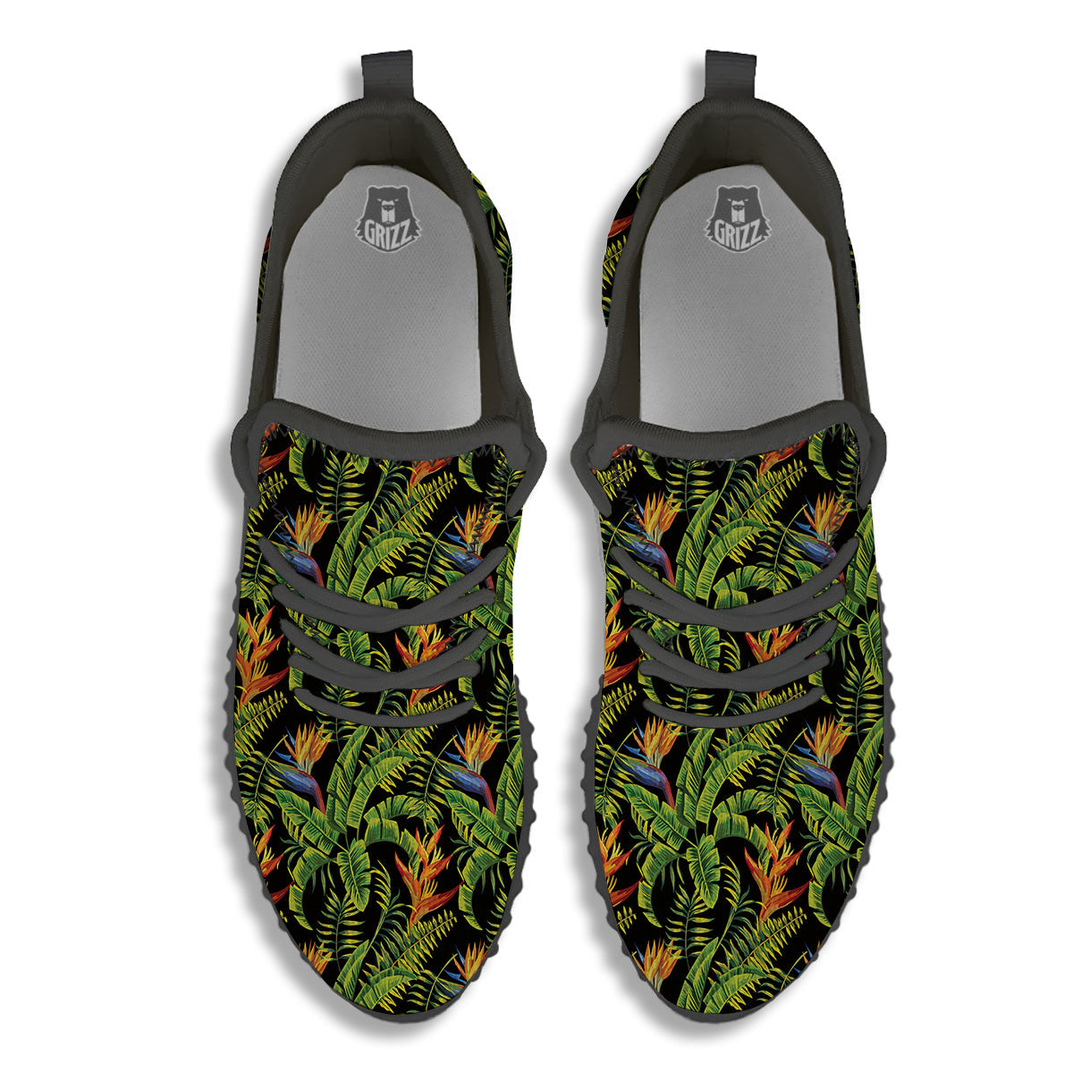 Hawaiian Banana Leaf Print Pattern Black Walking Shoes-grizzshop