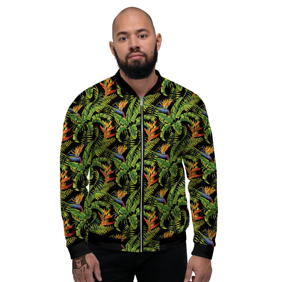 Hawaiian Banana Leaf Print Pattern Men's Bomber Jacket-grizzshop
