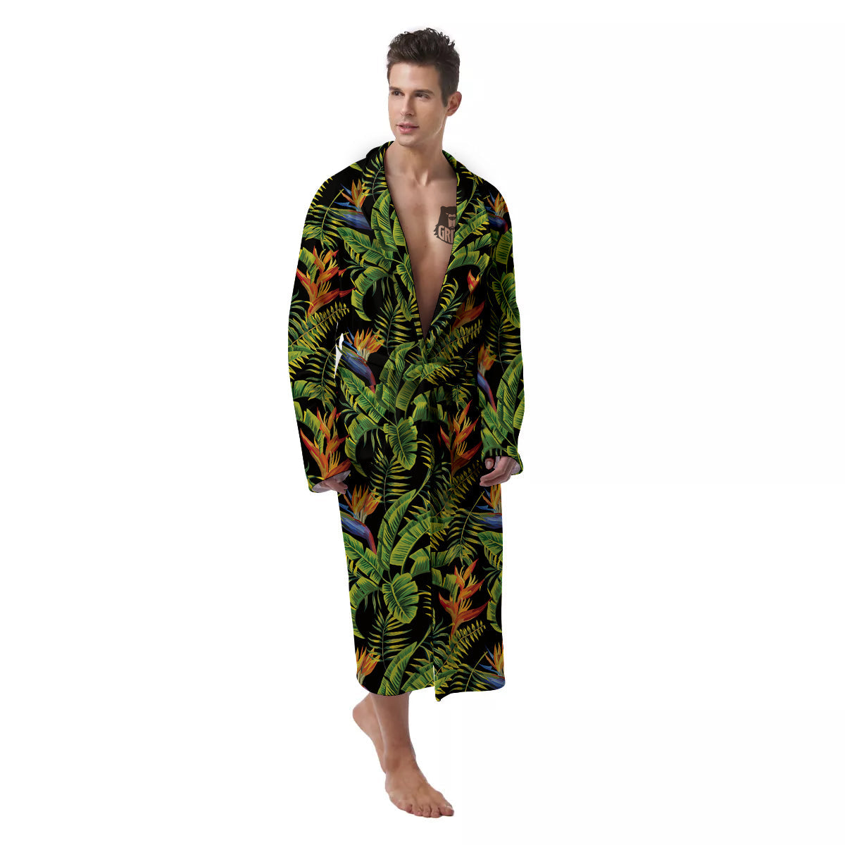 Hawaiian Banana Leaf Print Pattern Men's Robe-grizzshop