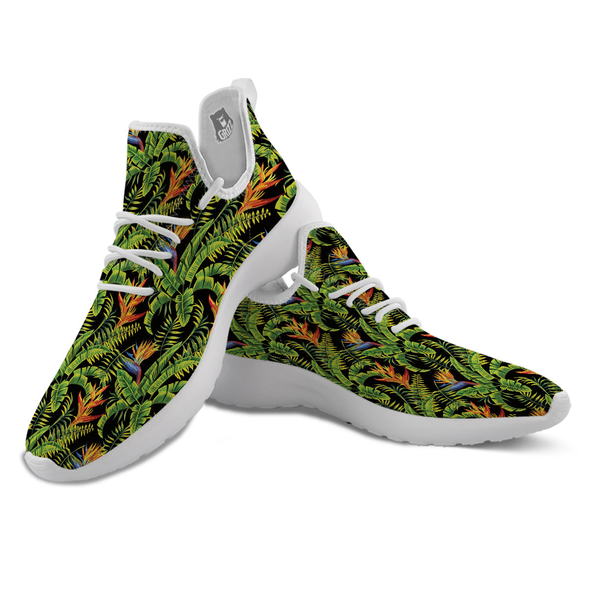 Hawaiian Banana Leaf Print Pattern White Athletic Shoes-grizzshop