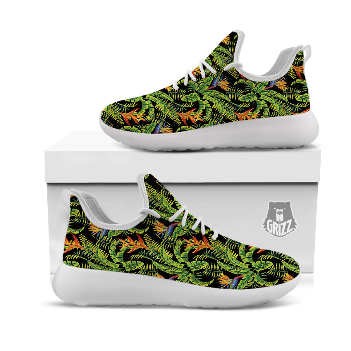 Hawaiian Banana Leaf Print Pattern White Athletic Shoes-grizzshop