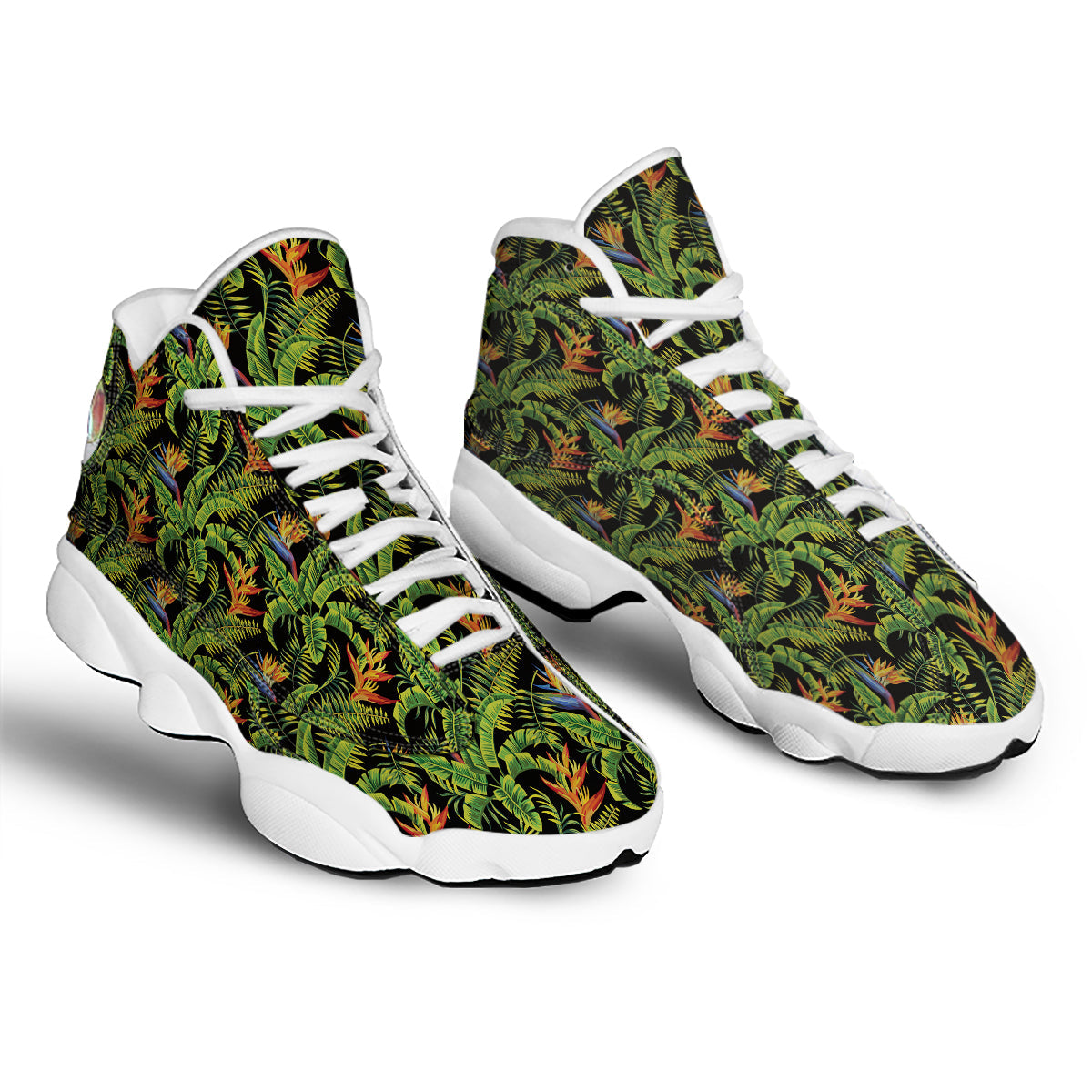 Hawaiian Banana Leaf Print Pattern White Basketball Shoes-grizzshop