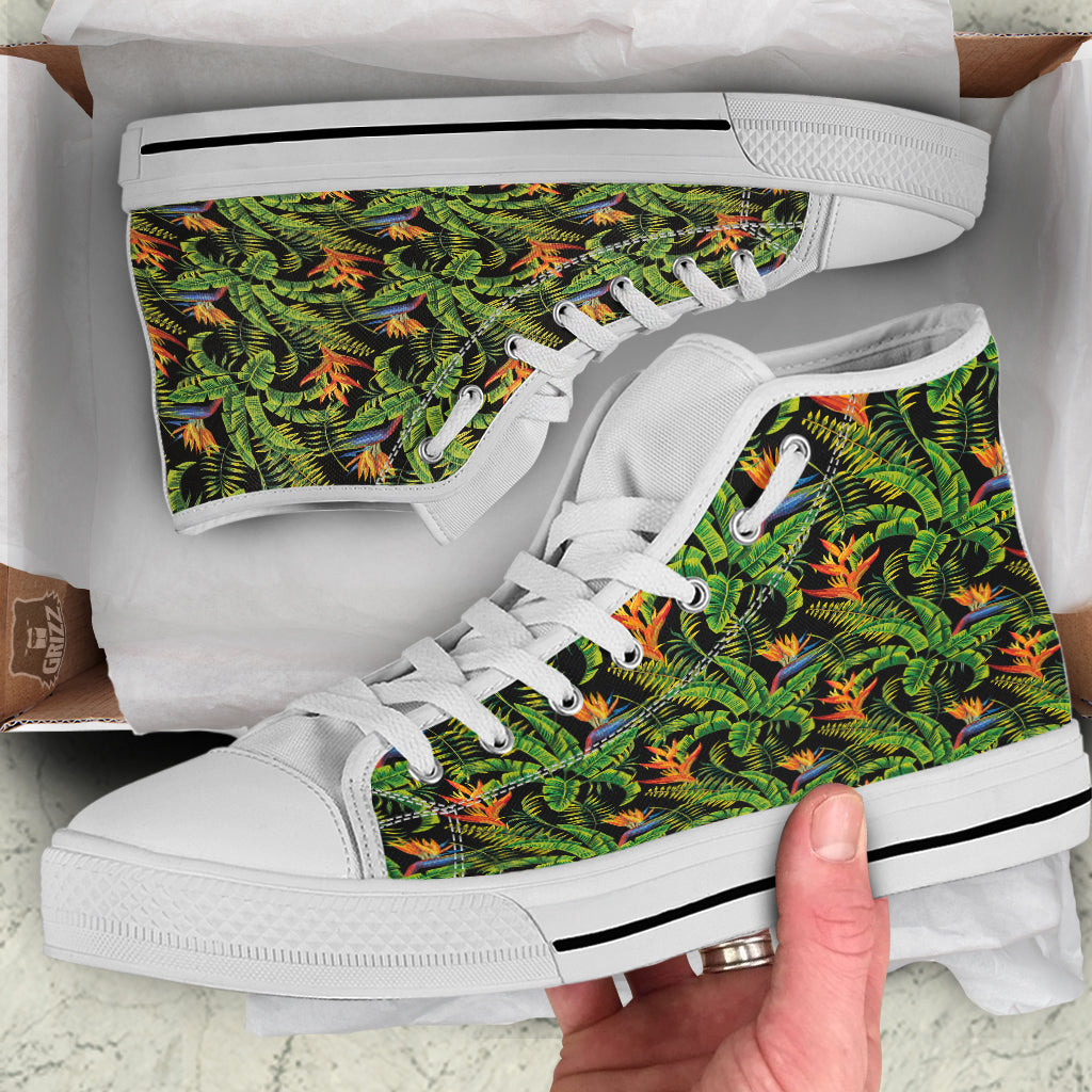 Hawaiian Banana Leaf Print Pattern White High Top Shoes-grizzshop