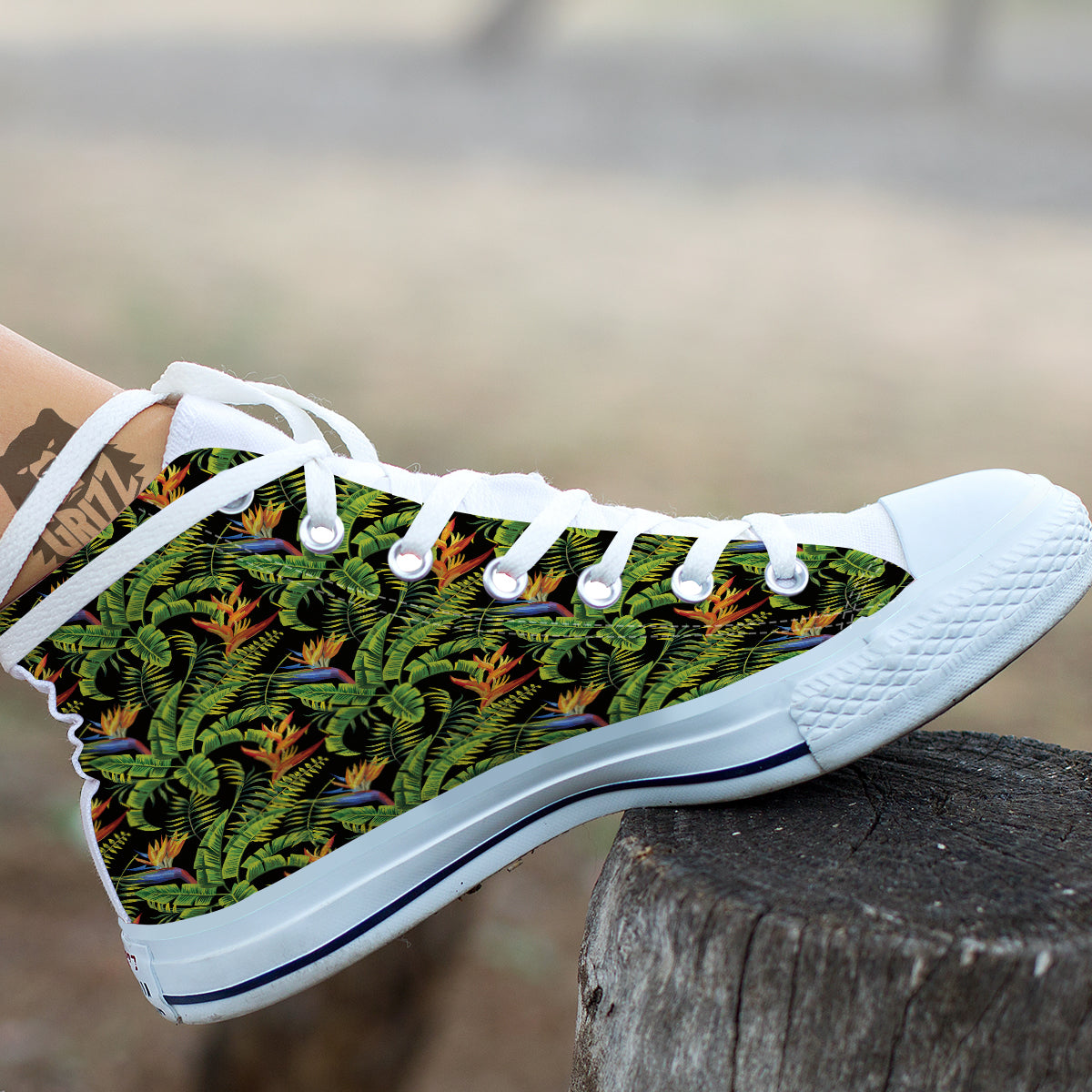 Hawaiian Banana Leaf Print Pattern White High Top Shoes-grizzshop