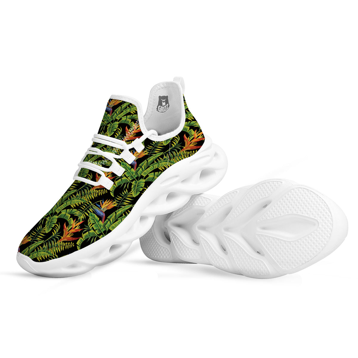 Hawaiian Banana Leaf Print Pattern White Running Shoes-grizzshop