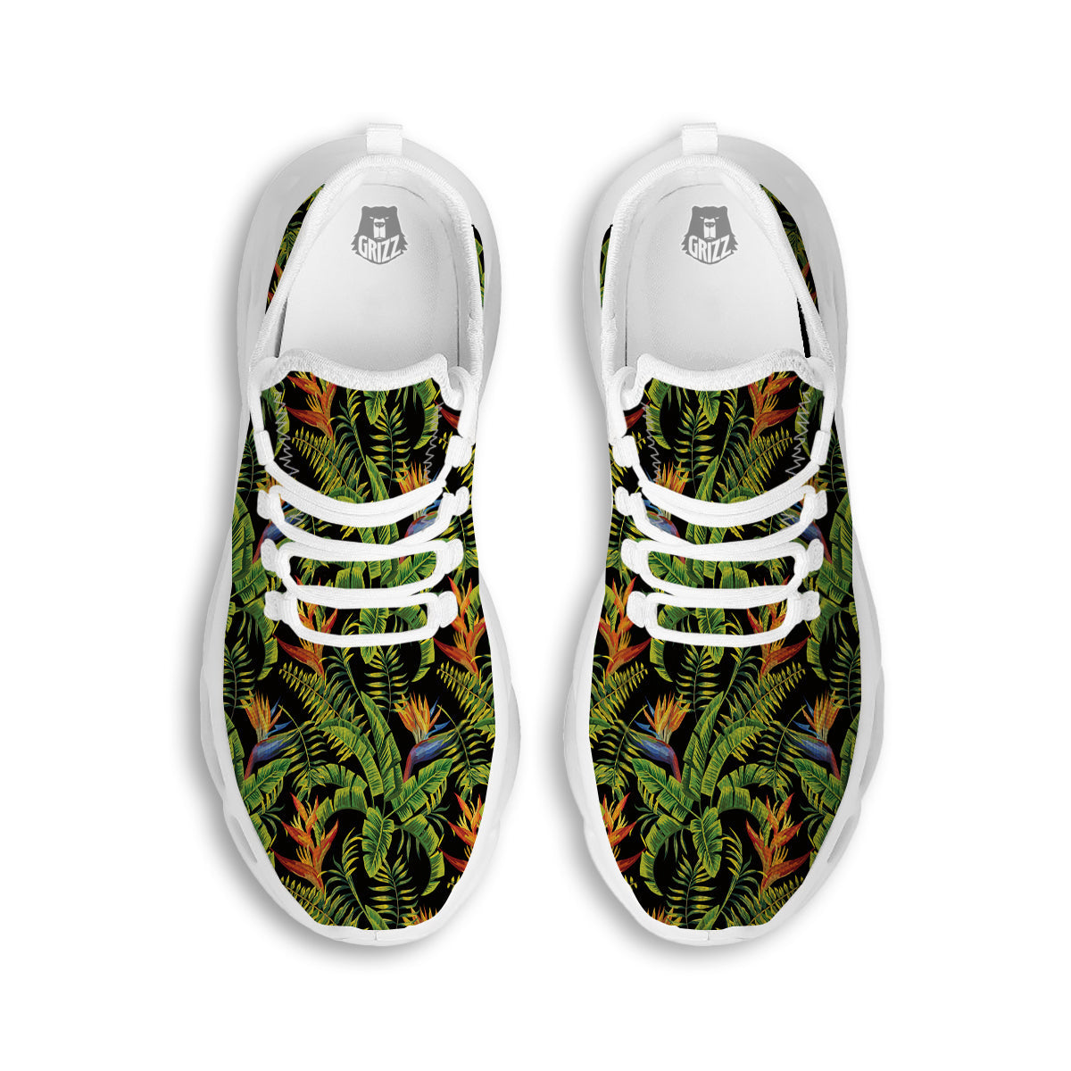 Hawaiian Banana Leaf Print Pattern White Running Shoes-grizzshop