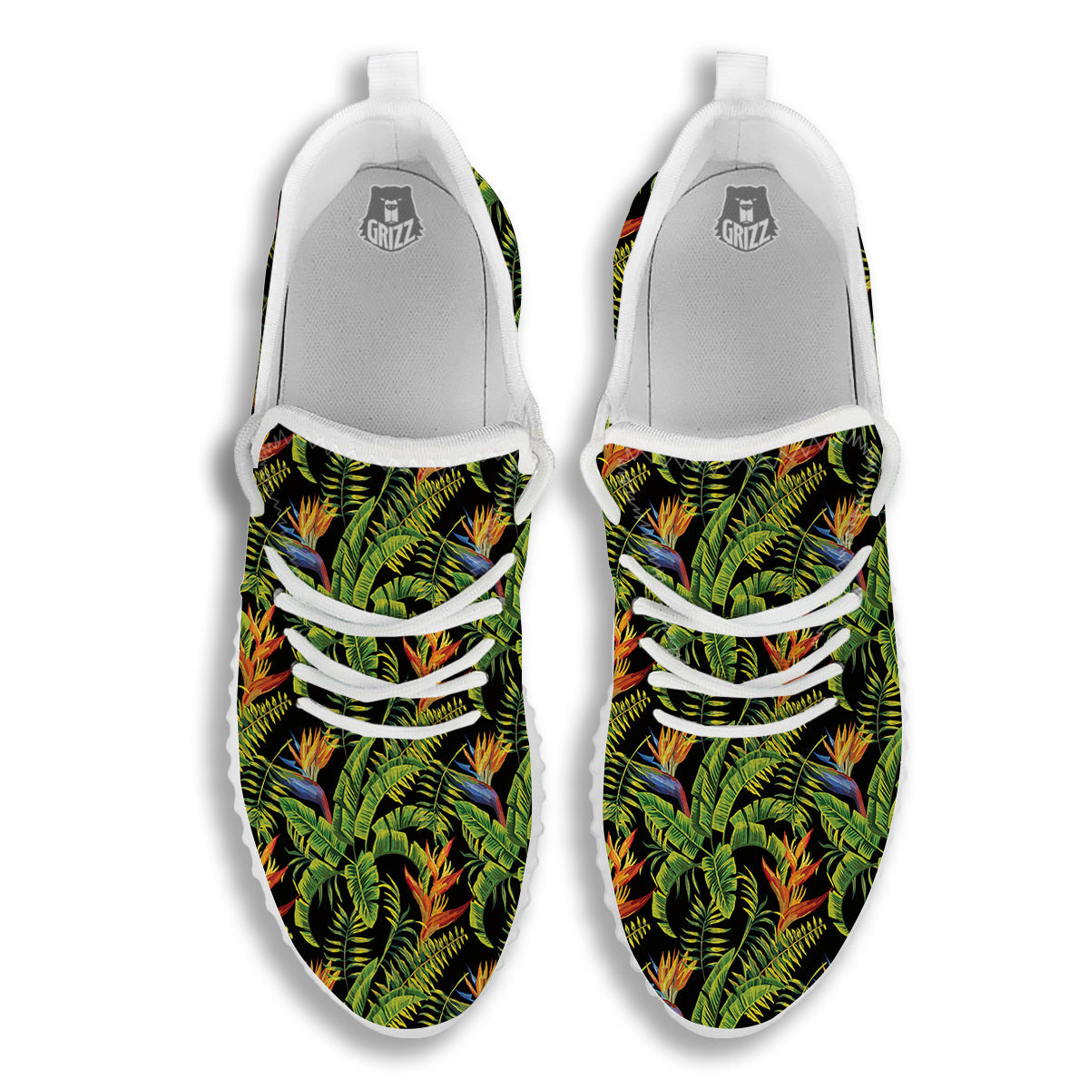 Hawaiian Banana Leaf Print Pattern White Walking Shoes-grizzshop
