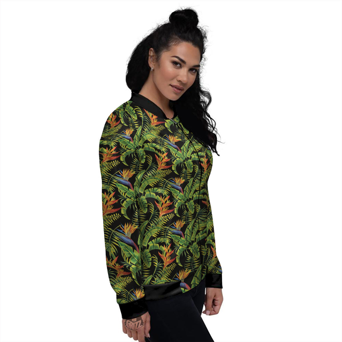Hawaiian Banana Leaf Print Pattern Women's Bomber Jacket-grizzshop