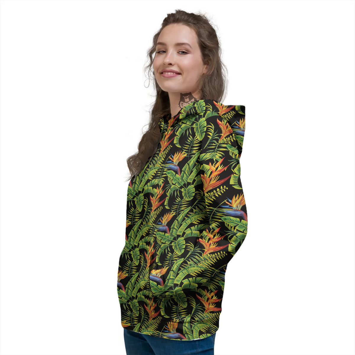 Hawaiian Banana Leaf Print Pattern Women's Hoodie-grizzshop