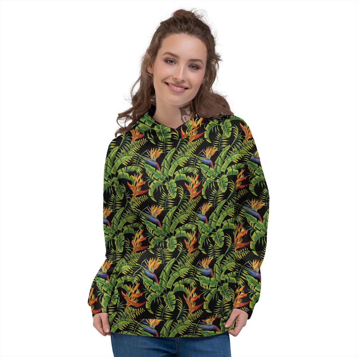 Hawaiian Banana Leaf Print Pattern Women's Hoodie-grizzshop