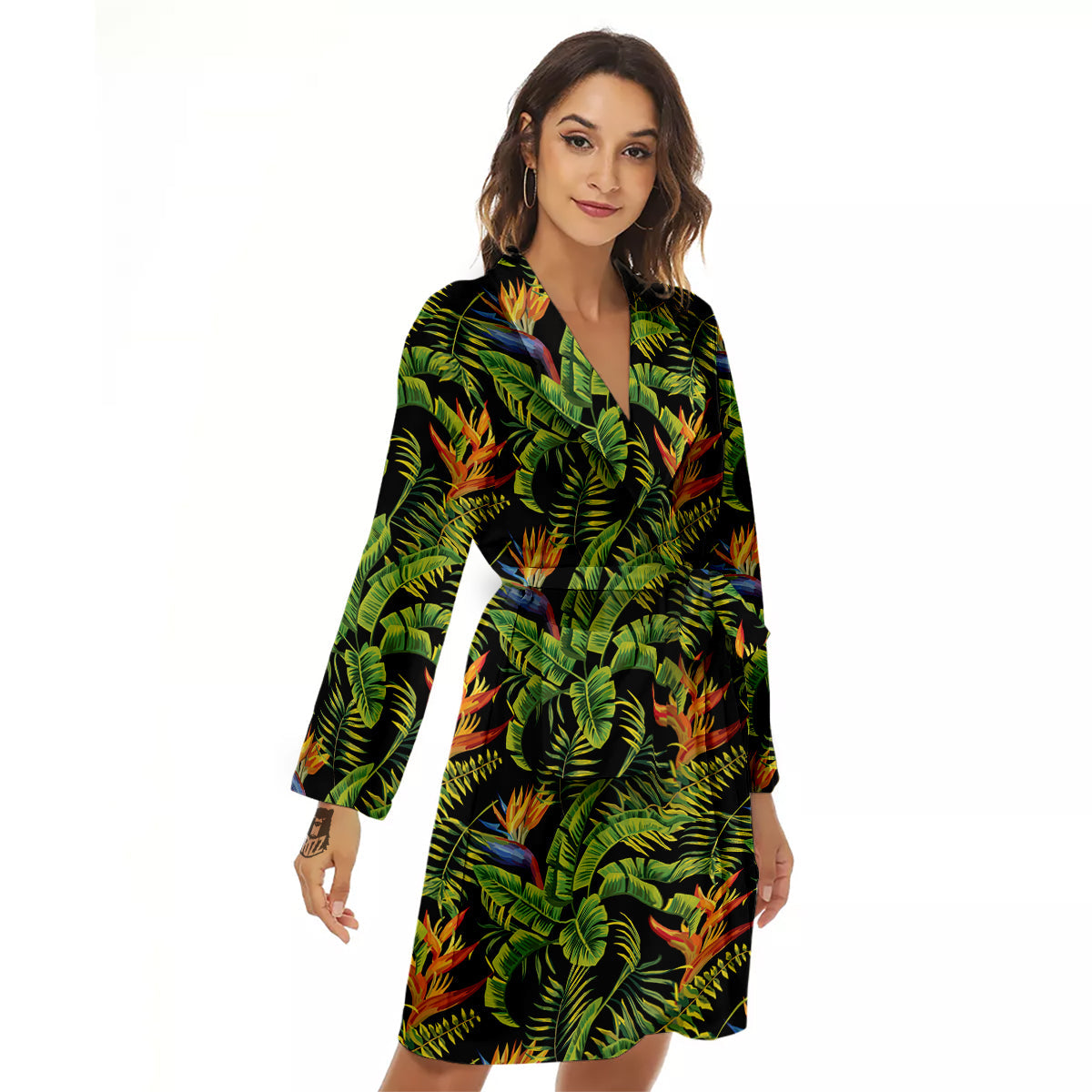Hawaiian Banana Leaf Print Pattern Women's Robe-grizzshop