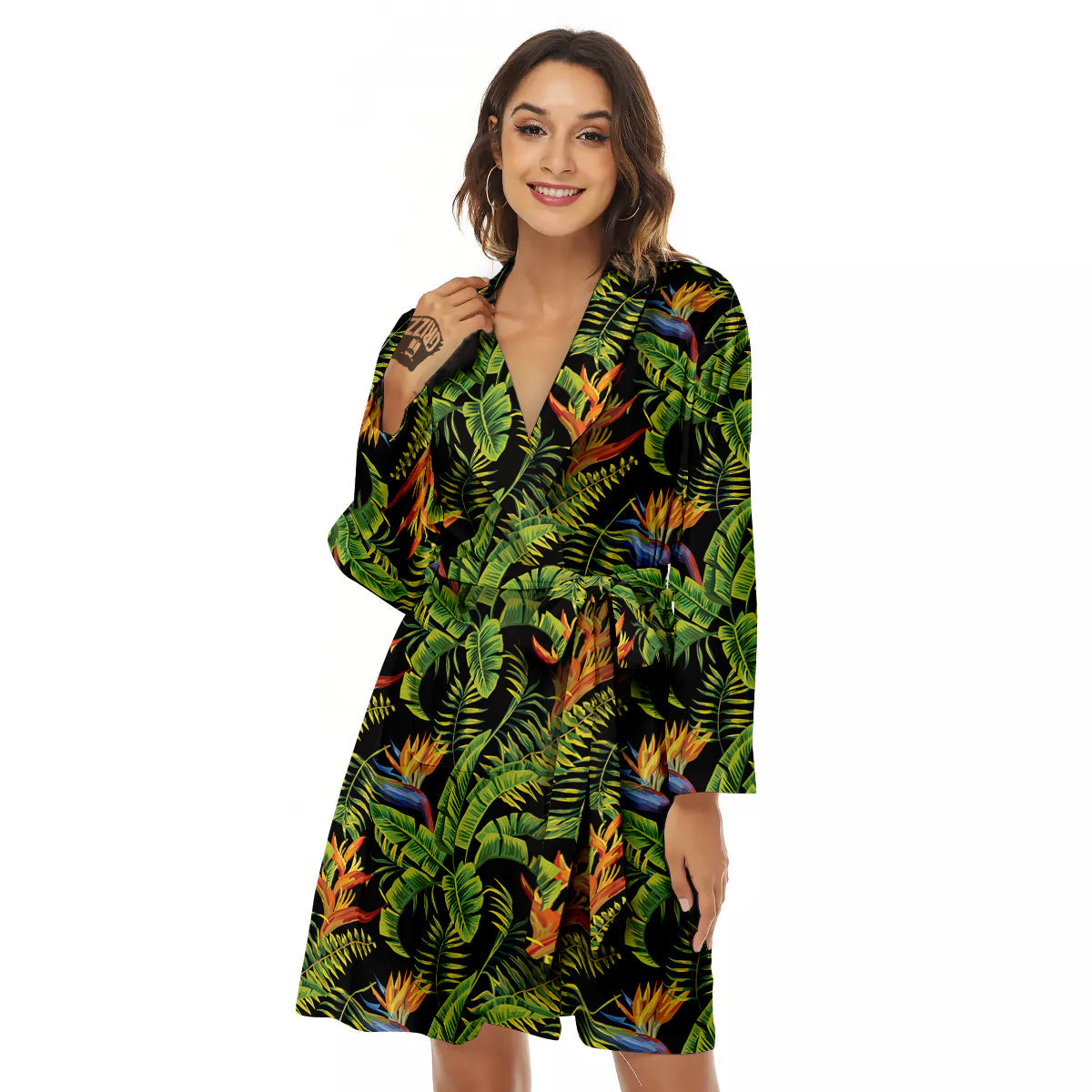 Hawaiian Banana Leaf Print Pattern Women's Robe-grizzshop